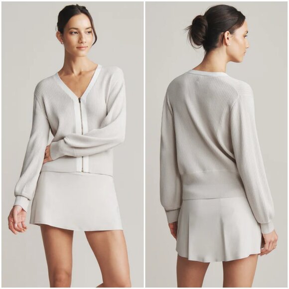 Rhone women's Pars Zip-Up Cardigan Sweater size M medium sand gray white ribbed - Picture 2 of 10